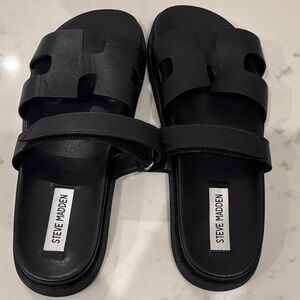 Steve Madden Black Leather Slides
